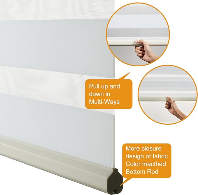 Persilux Cordless Zebra Blinds for Windows Free-Stop Roller Window Shades (39" W X 72" H, Cream) Dual Layer Light Control for Day and Night, Light Filtering Sheer Shades for Home, Easy to Install
