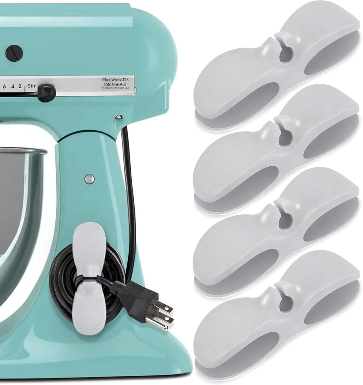 Cord Organizer for Appliances, 4PCS Kitchen Appliance Cord Winder Cable Organizer, Cord Holder Cord Wrapper for Appliances Stick on Pressure Cooker, Mixer, Blender, Coffee Maker, Air Fryer