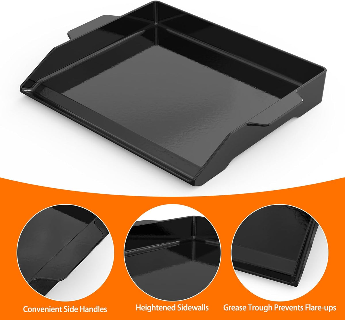 Onlyfire Universal Enamelled Cast Iron Griddle, BBQ Flat Top Griddle for Any Grills and Gas Hob, 18.6" x 14"