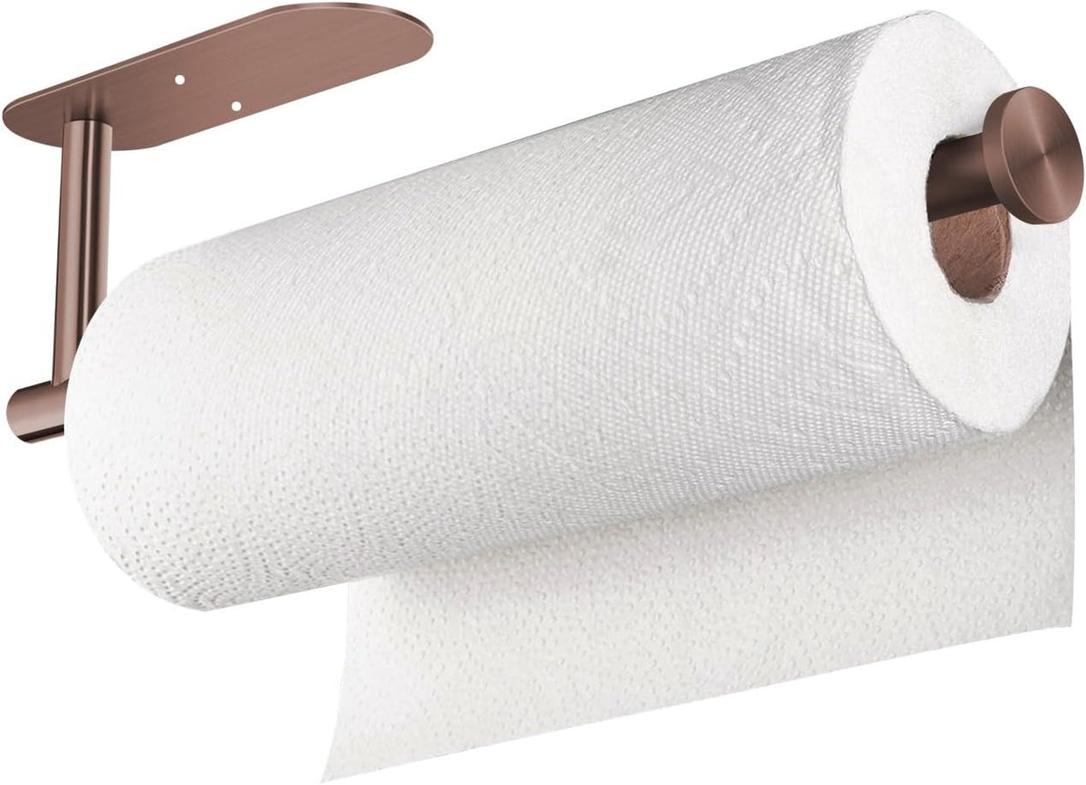 VAEHOLD Adhesive Paper Towel Holder Under Cabinet Wall Mount for Kitchen Paper Towel, Black Paper Towel Roll Holder Stick to Wall, Stainless Steel (Rose Gold)
