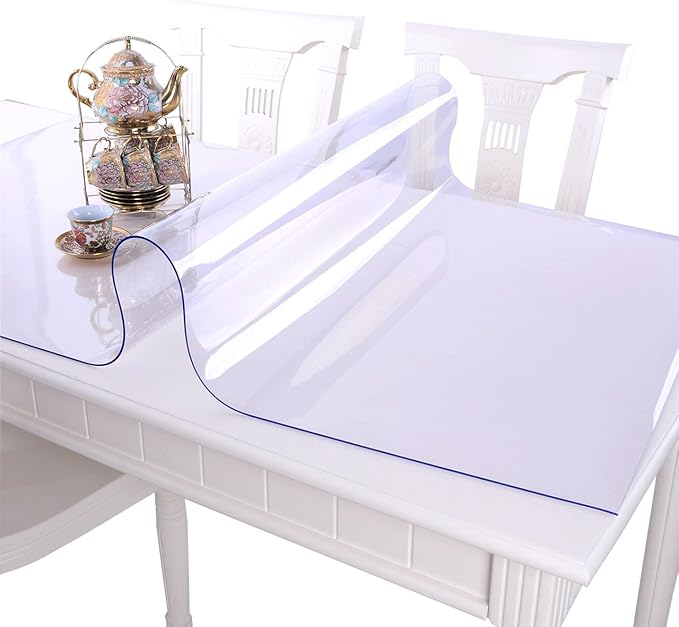 NECAUX Custom 24 x 59 Inch Clear Table Cover Protector, 1.5mm Thick Plastic Water Resistent Heavy Duty Desk Pad Mat Non-Slip Tablecloth Protector for Coffee Table, Sofa Table, Media Stand, Countertop