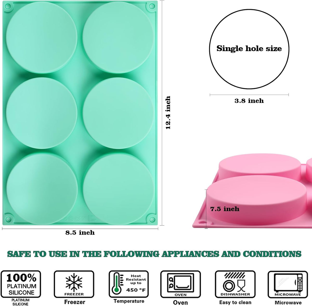 HUAKENER 2 Pcs Silicone Muffin Top Pans for Baking, 4 Inch Non-Stick Round Baking Molds for Mini Cake, Muffin Top, Dessert, Hamburger, Sandwiches Making