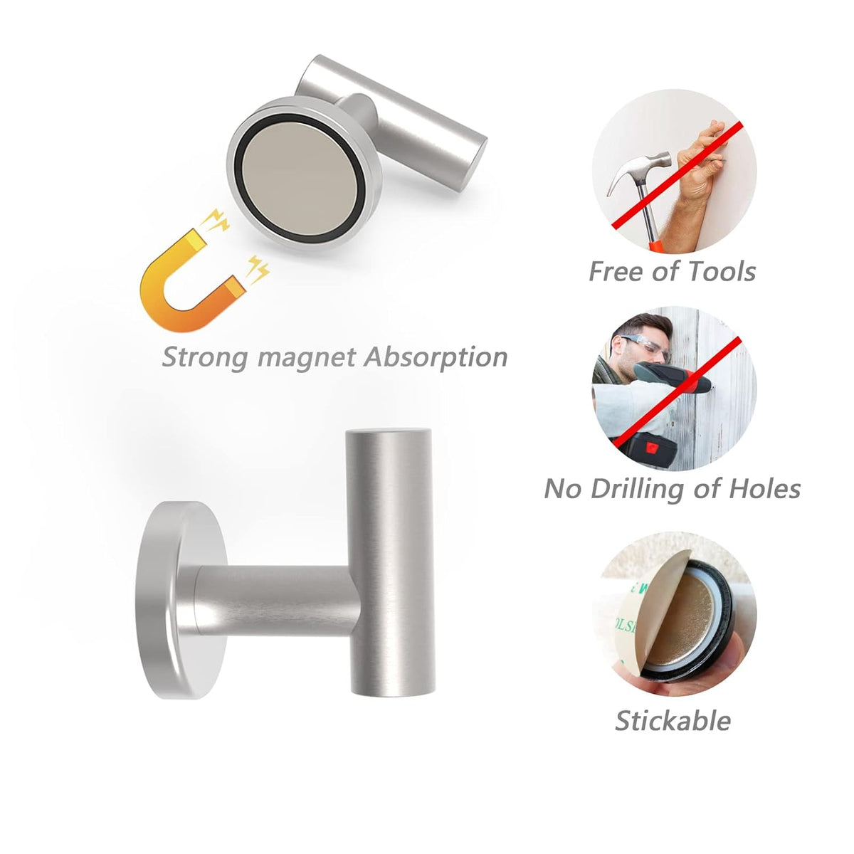 Magnetic Hooks Coat Magnet Hooks for Hanging,Magnetic Hooks Heavy Duty with Rare Earth Neodymium for Pot Holder,Grill,Refrigerator,Home,Kitchen,Workplace or Office.Pack of 2,Silver