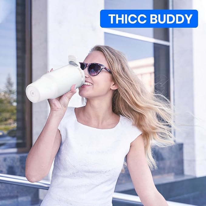 Frost Buddy Thicc Buddy - 16 oz Stainless Steel Vacuum Insulated Tumbler with Lid and Straw for Water - Travel Mug Cupholder Friendly - Gifts for Women Men Him Her (Red)