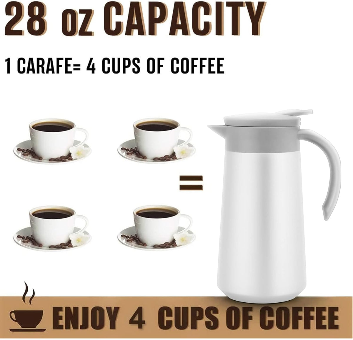 28oz Coffee Carafe Airpot Insulated Coffee Urn Stainless Steel Vacuum Thermal Pot Flask for Coffee, Hot Water, Tea, Hot Beverage - Keep 9 Hours Hot, 18 Hours Cold