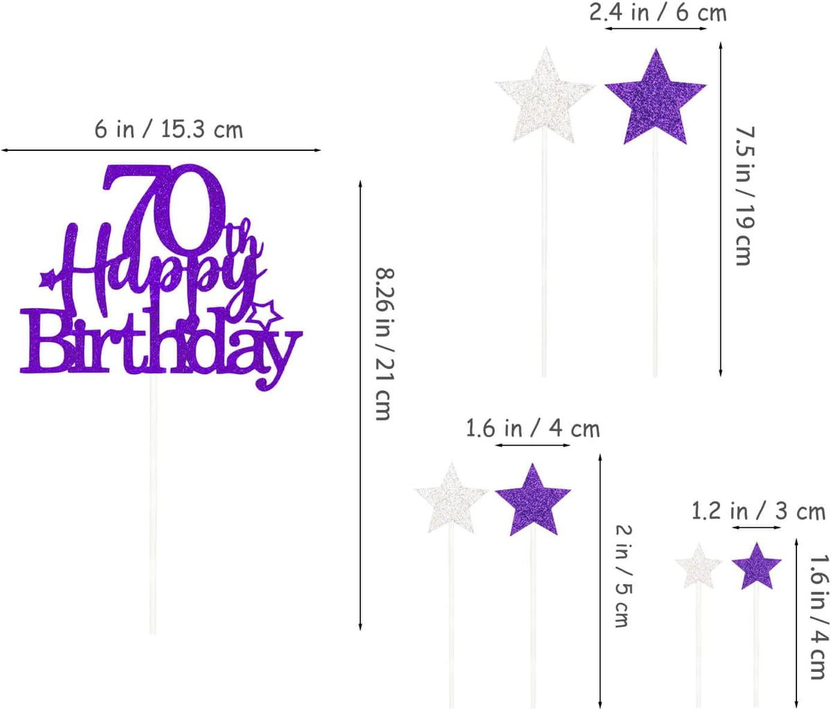 Glittery 70th Happy Birthday Cake Topper with Star,Personalised 70 Birthday Cake Toppers Party Decorations Party Supplies for Men Women Purple Silver