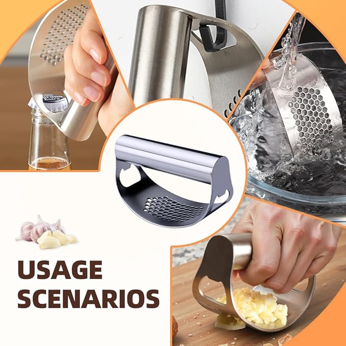 Stainless Steel Garlic Press Rocker, Ergonomic Garlic Crusher Tool for Effortless Mincing, Kitchen Gadget for Home Cooking and Chefs (2 PACKS)