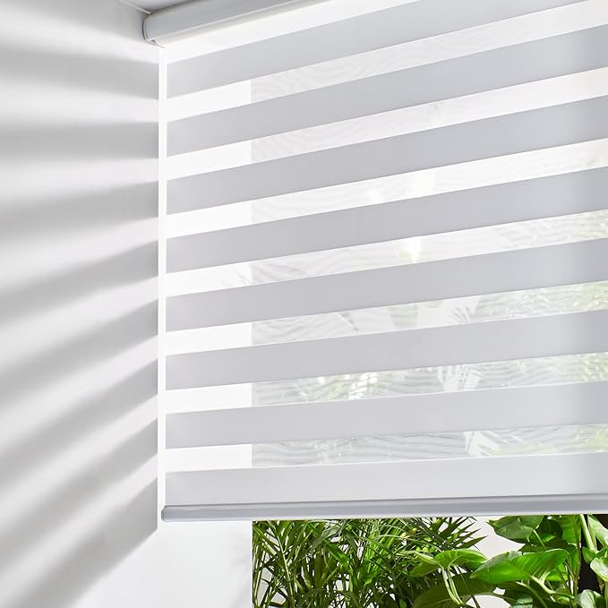Persilux Cordless Zebra Blinds for Windows Free-Stop Roller Windows Shades (72" W X 72" H, White) Dual Layer Light Control for Day and Night, Light Filtering Sheer Shades for Home, Easy to Install