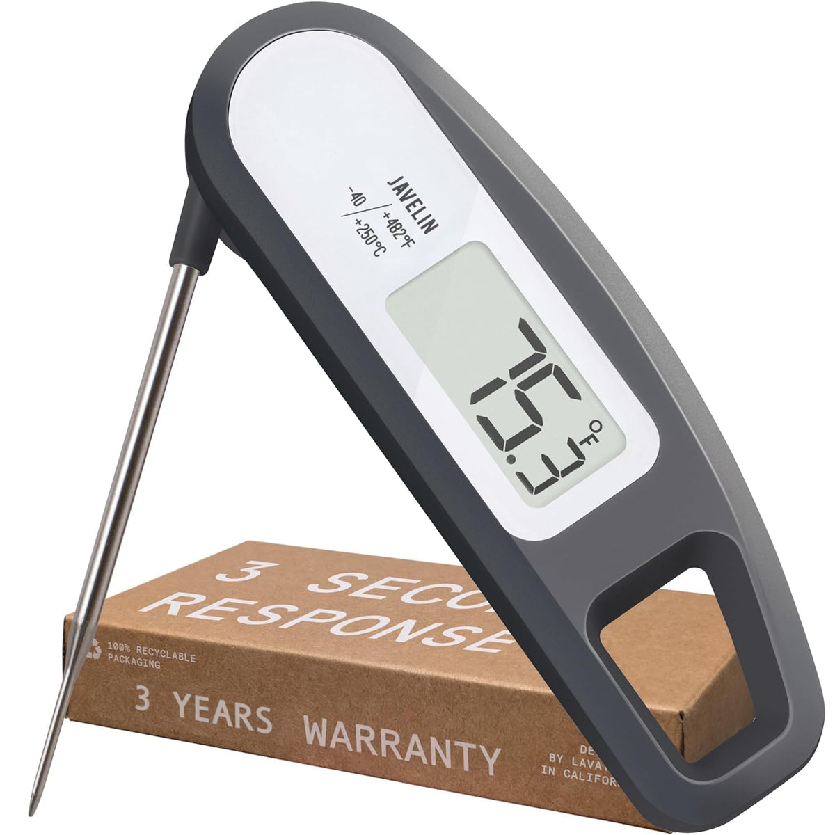 Lavatools Javelin® Ultra-Fast 3-Second Digital Instant Read Meat Thermometer for Grill and Cooking, 2.75" Probe, Compact Foldable Design, Large Display, IP65 Water Resistant, NSF Certified – Sesame