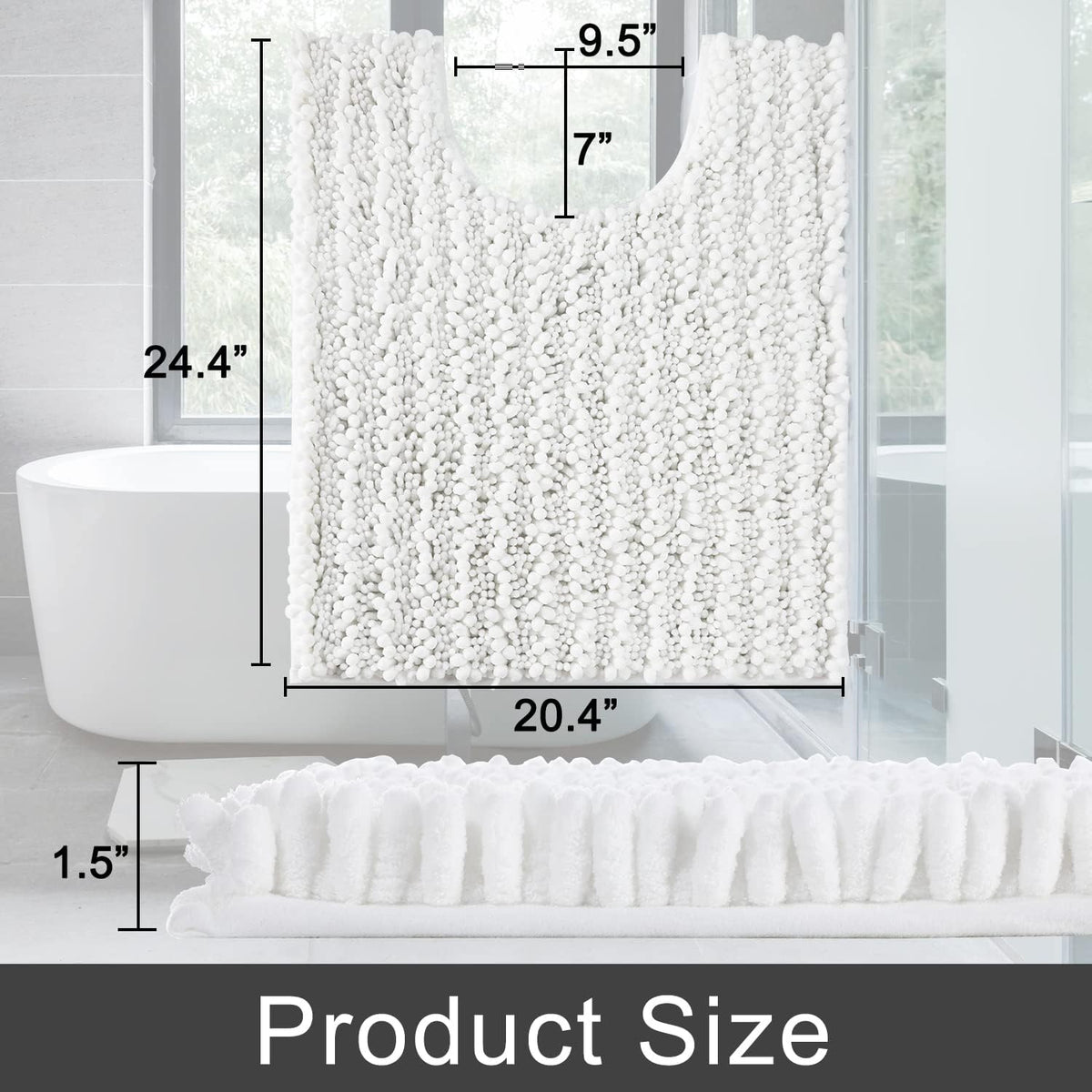 Yimobra Toilet Rugs U Shaped 24x20, Soft Comfortable Absorbent Chenille Toilet Mat for Bathroom Floor, Non-Slip Contour Bathroom Rugs for Toilet, Dry Quickly Machine Washable, White