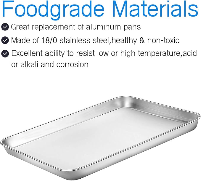 Baking Sheets 5 Pieces, Bastwe Stainless Steel Baking Pan Tray Cookie Sheet, Rectangle Size 9 X 7 X 1 inch, Healthy & Non Toxic, Rust Free & Mirror Finish, Easy Clean & Dishwasher Safe