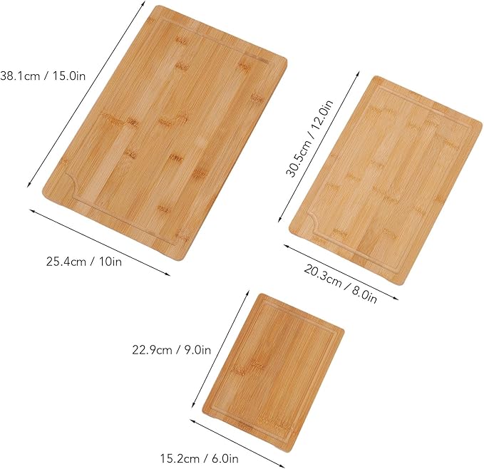 3pcs Wood Chopping Boards, Smooth Cutting Boards Set with Grooves and Inner Handles, for Kitchen, Meat, Vegetables, Cheese