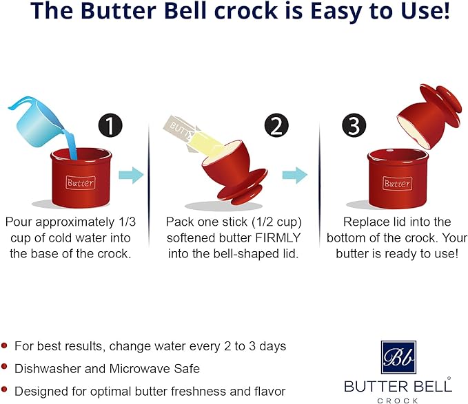 Butter Bell - The Original Butter Bell crock by L Tremain, a Countertop French Ceramic Butter Dish Keeper for Spreadable Butter, Café Retro Collection, Cobalt Blue, Glossy Finish