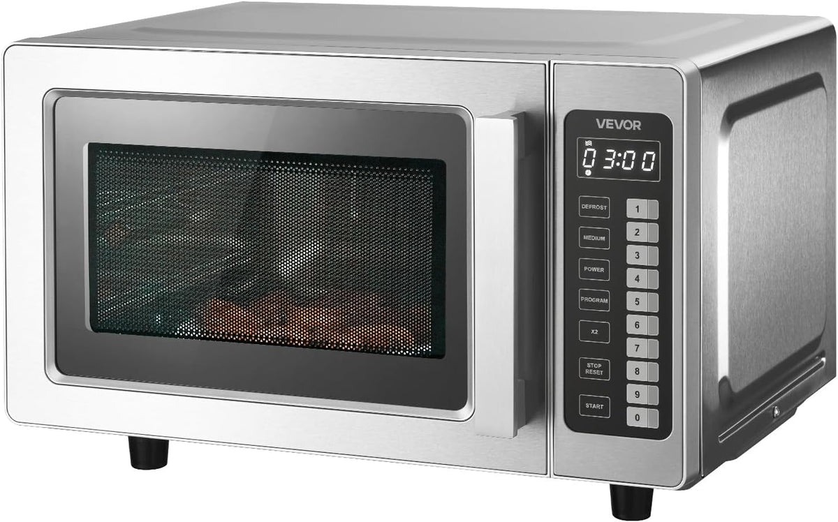 VEVOR Countertop Microwave Oven, 0.9 Cu Ft, 1000W Digital Stainless Steel Microwave Oven with Touchscreen, 10 Cooking Presets, 5 Power Levels, Multi-Lock Door & Easy Clean Interior for Commercial Use