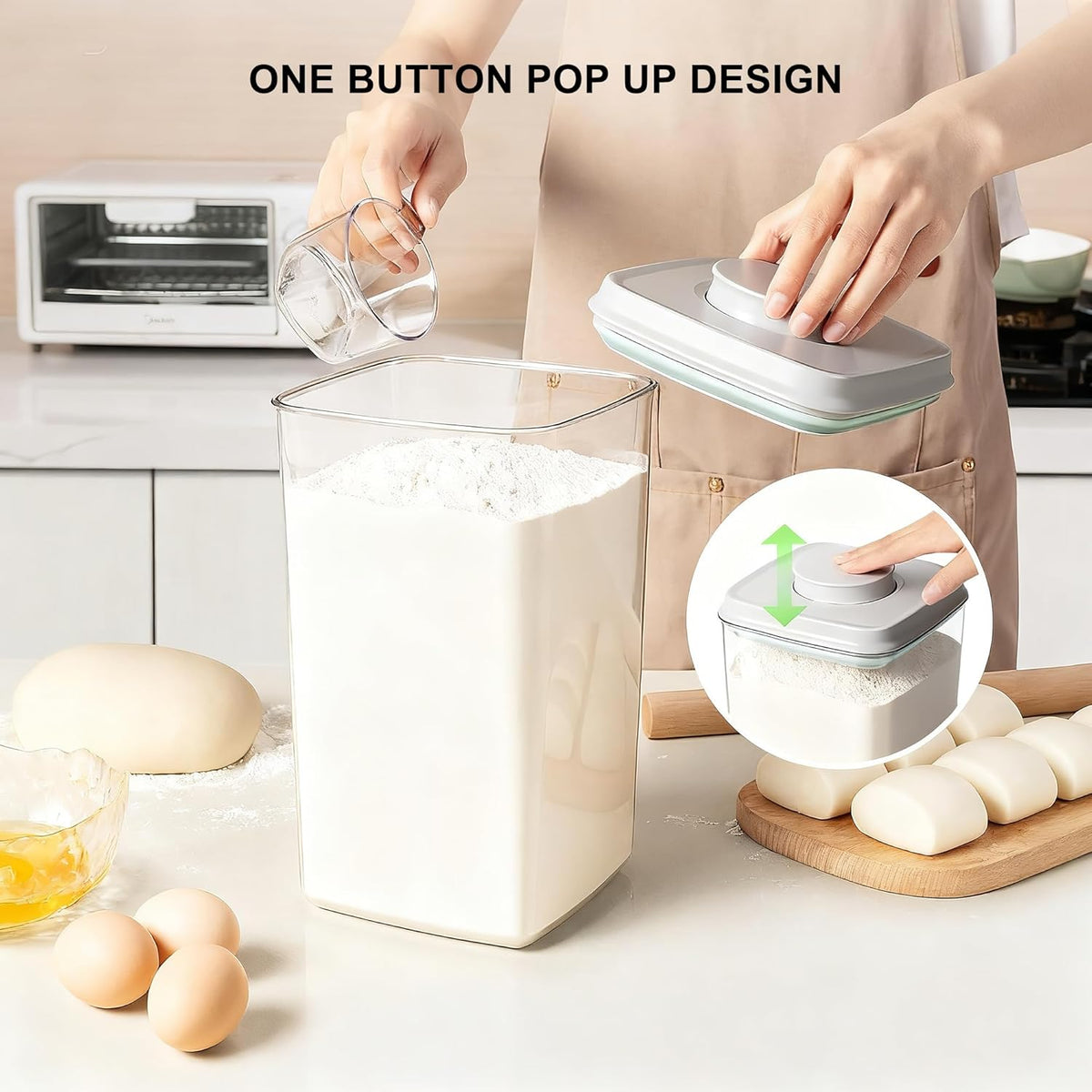 Rice Container Flour Container Airtight Food Storage Container - Pop Containers With Lids, Bpa Free Stackable Container for Coffee Cereal Spaghetti Kitchen Organizer (4000ml / 4.2qt *4)