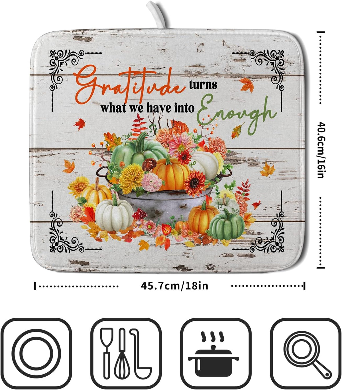 Fall Dish Drying Mats for Kitchen Counter Absorbent Autumn Dish Drainer Pad Home Decor