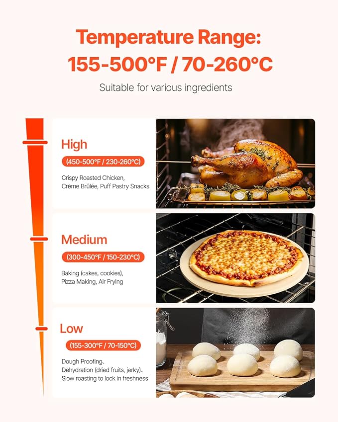 VEVOR Commercial Convection Oven, 47L/43Qt, Half-Size Conventional Oven Countertop, 1600W 4-Tier Toaster w/Front Glass Door, Electric Baking Oven w/Trays Wire Racks Clip Gloves, 120V