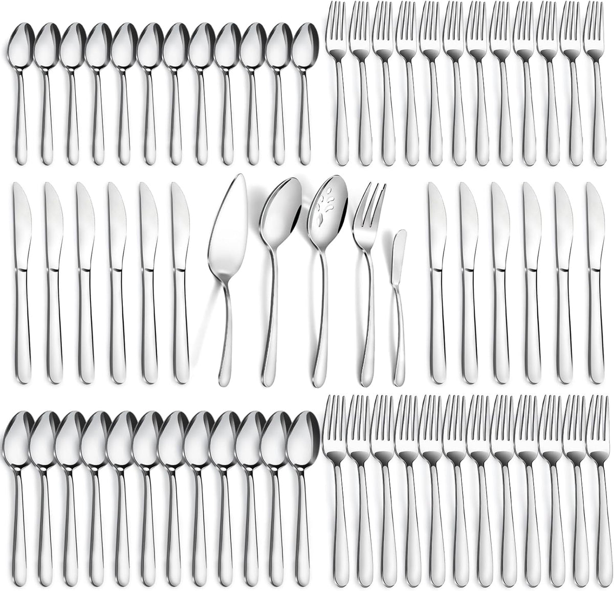 Pleafind 65-Pieces Silverware Set for 12 with 5 Serving Utensils,Stainless Steel Cutlery Set, Include Forks Spoons and Knives Set, Mirror Polished Utensil Sets for Home Restaurant,Dishwasher Safe