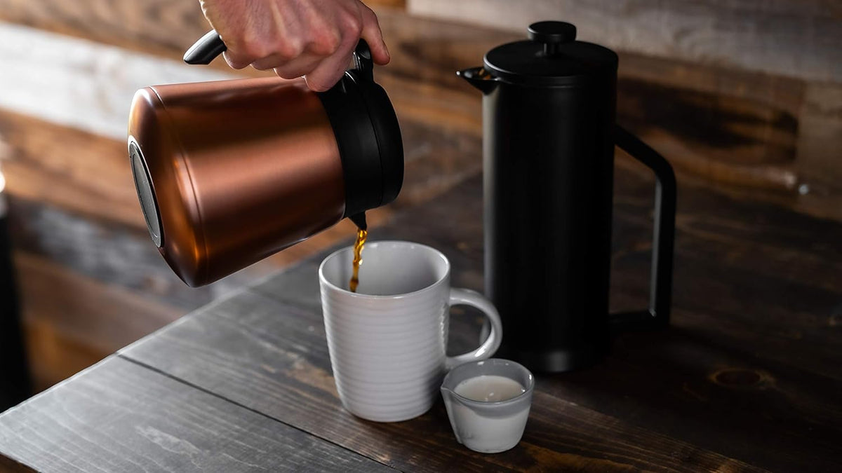 Thermal Coffee Carafe Tea Pot Stainless Steel, Double Wall Vacuum Insulated | Cool Touch Handle | Hot & Cold Retention | Non-Slip Silicone Base | BPA Free Copper