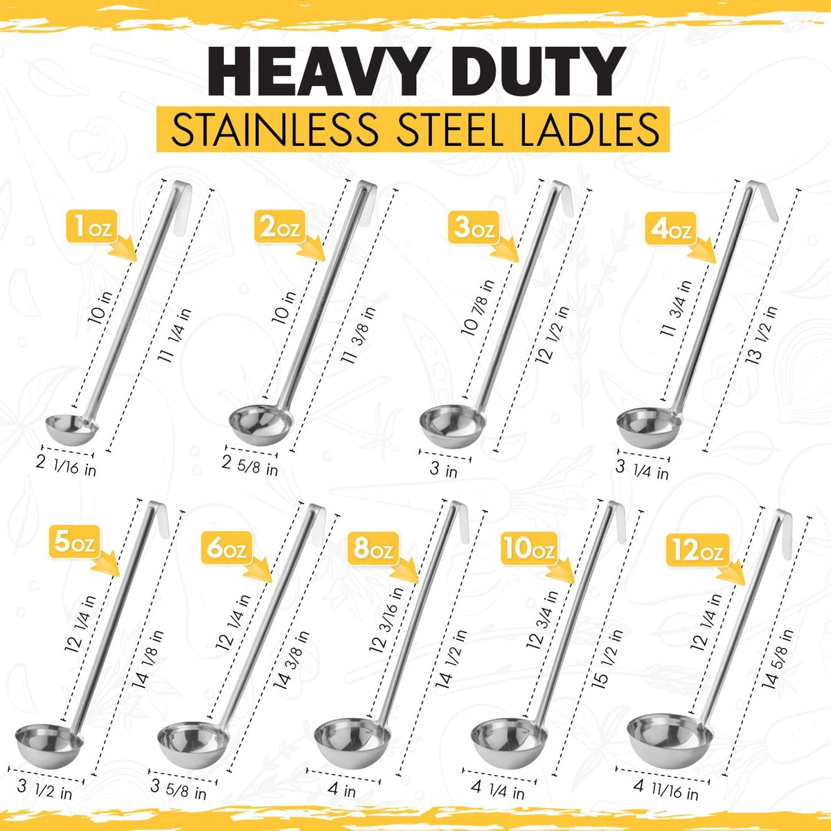 Ladle - Durable Stainless Steel Ladle Serving Measuring Soup Dressing Sauce Gravy Sturdy Dependable Long Handle for Kitchen - 12 Oz.