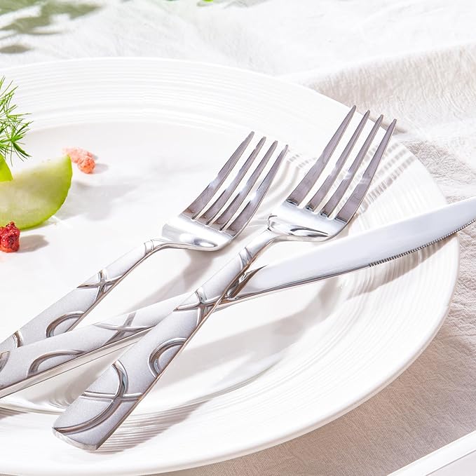 HIKAA Silverware Set, 45-piece Silverware Set with Serving Utensils Set, for Kitchen, Home, Wedding, Party, Mirror Polished and Dishwasher Safe