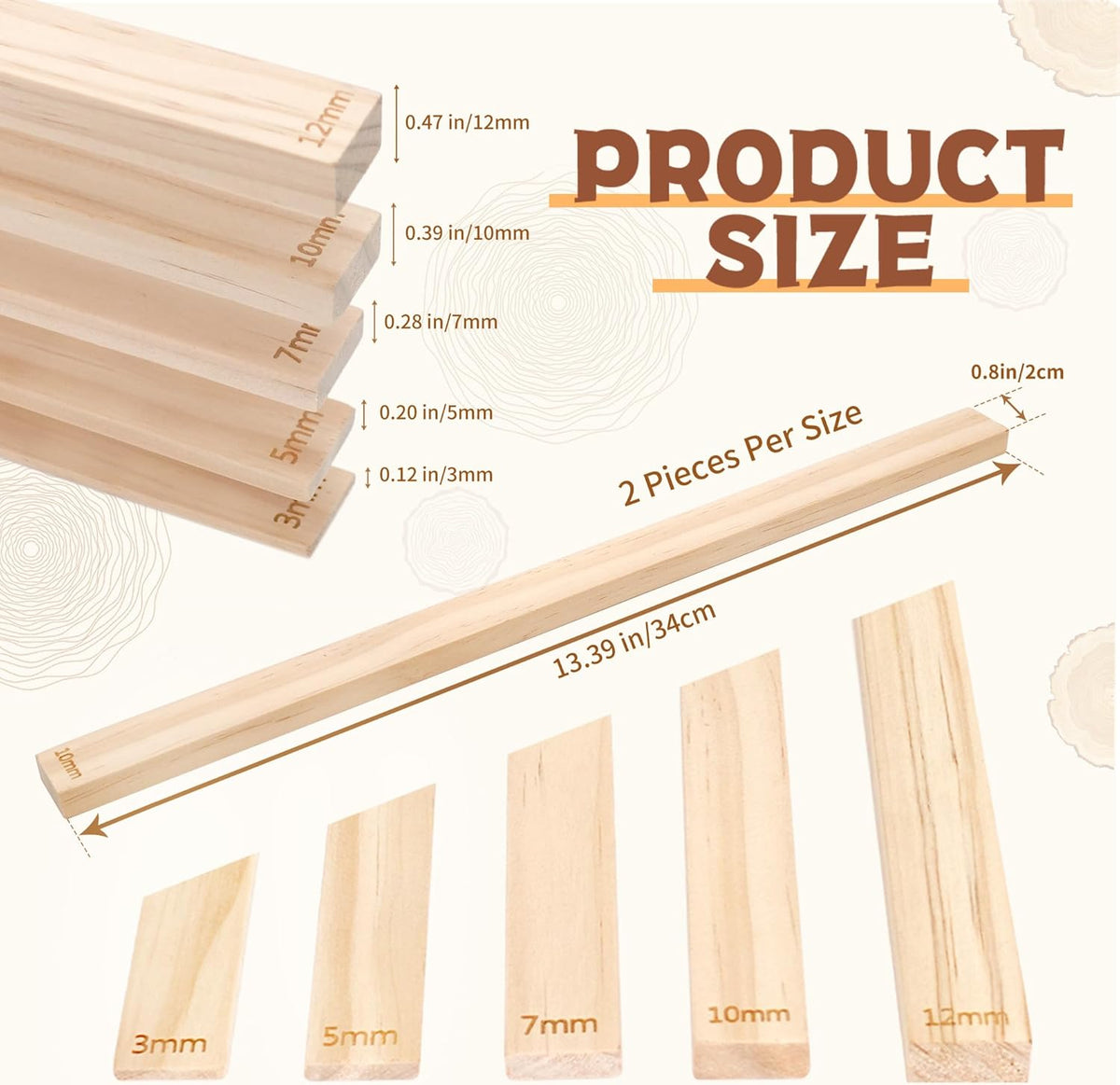DICHA 10 Pcs Wooden Clay Rolling Guides – Pottery & Polymer Clay Thickness Guide Sticks, 5 Sizes
