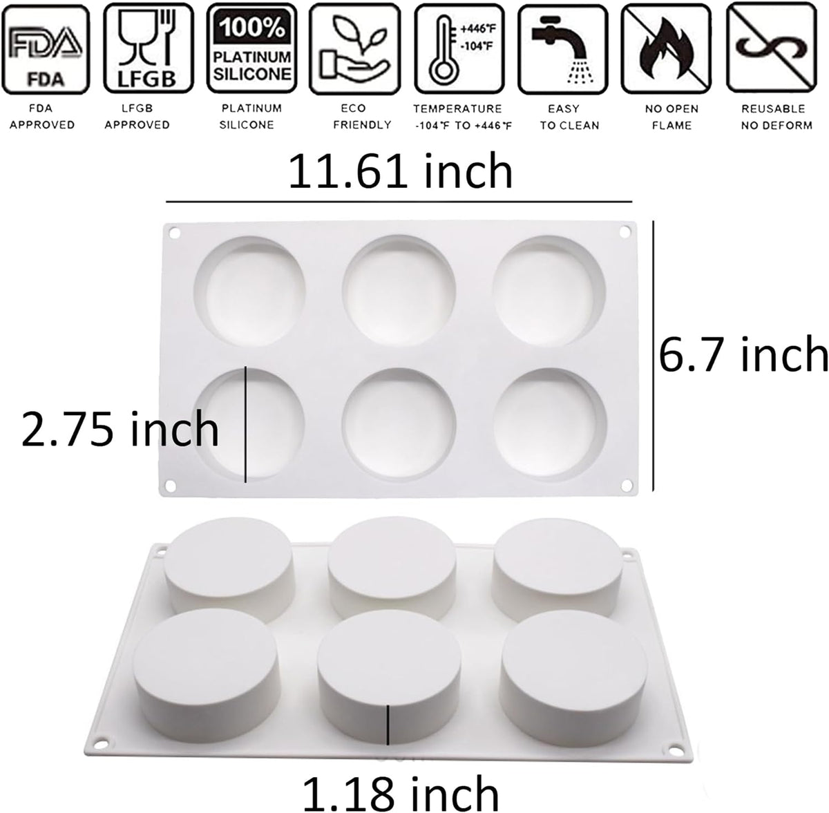 OCPO KITCHEN Cylinder Silicone Molds for Baking Mousse Cake, 3D Silicone Baking Mold for Candy Pastry Chocolate Truffle Cupcake Jelly Cookie Pudding Cake Decoration Mold, Flat Cylinder (6-Cavity)