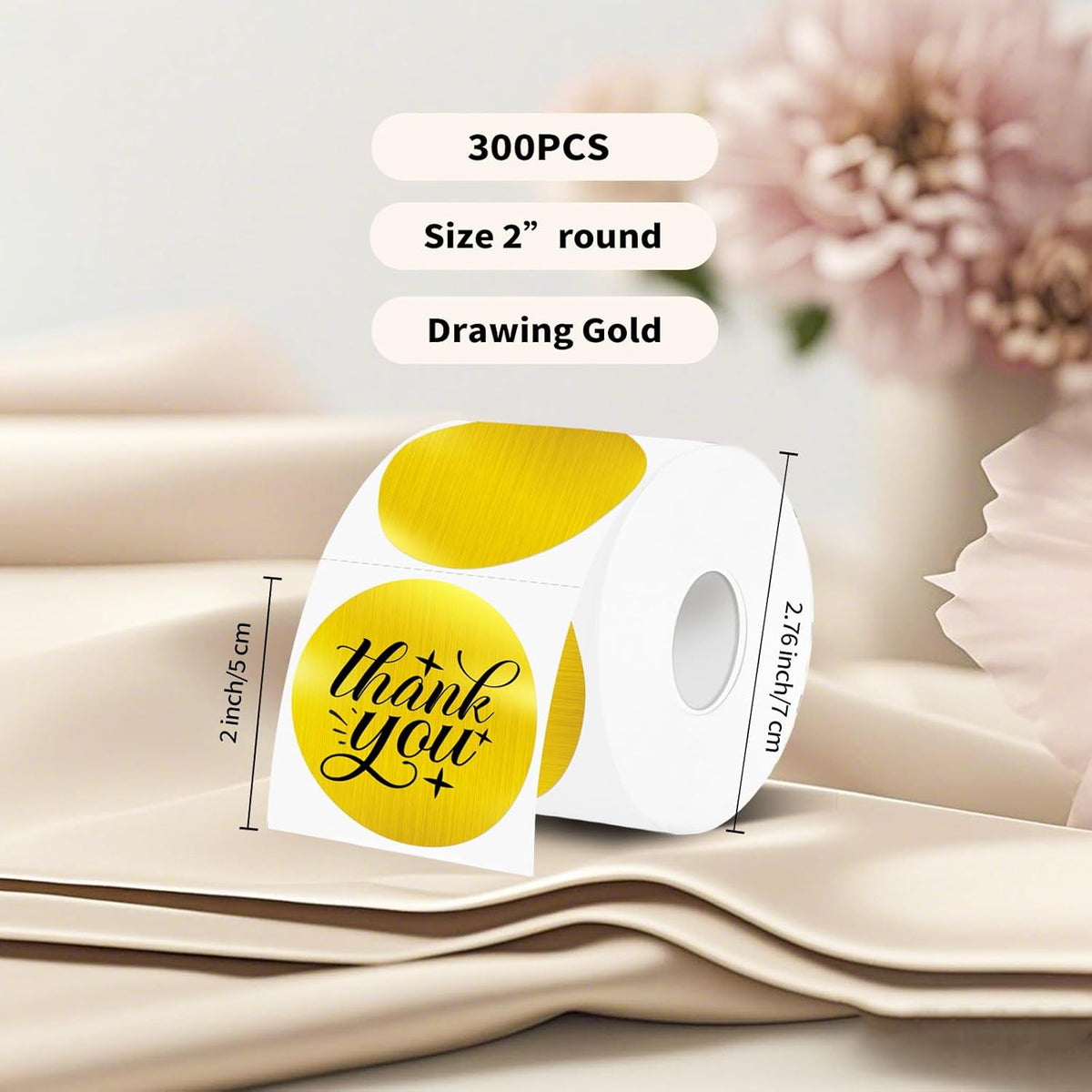 2''Holographic Thermal Label,Gold Round Self-Adhesive Direct Thermal Label,Thermal Stickers for DIY Logo Design,Name Tag (300/Roll