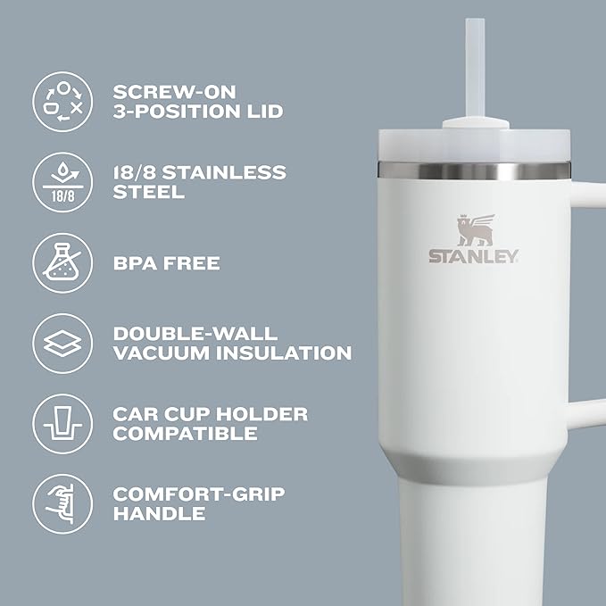 STANLEY Quencher H2.0 Tumbler with Handle & Straw 64 oz | Flowstate 3-Position Lid | Large Capacity for Travel & Sports | Insulated Stainless Steel Cup | BPA-Free | Rose Quartz 2.0