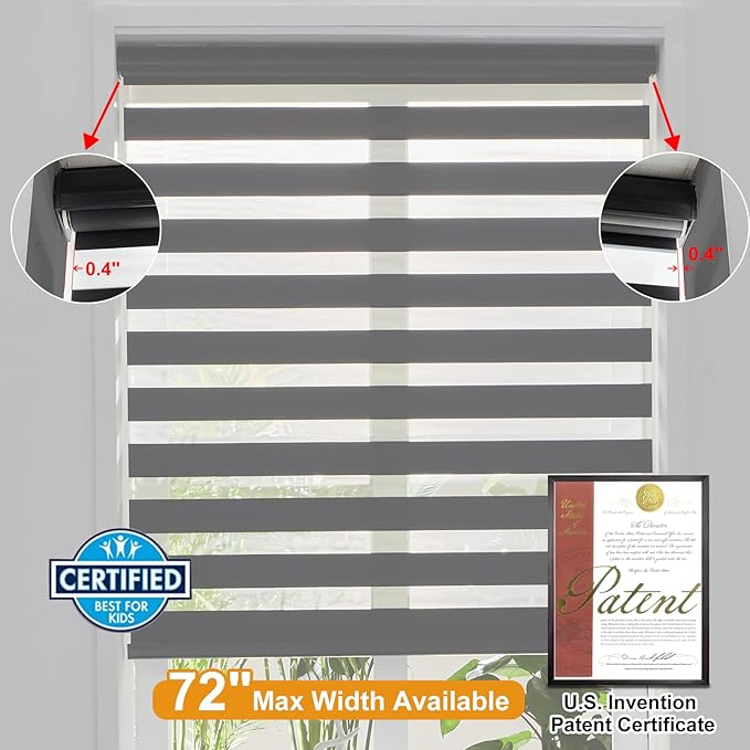 Persilux Cordless Zebra Roller Window Shades Free-Stop Roller Blinds (32" W X 72" H, Black) Light Control for Day and Night, Light Filtering Sheer Roller Shades for Windows, Easy to Install