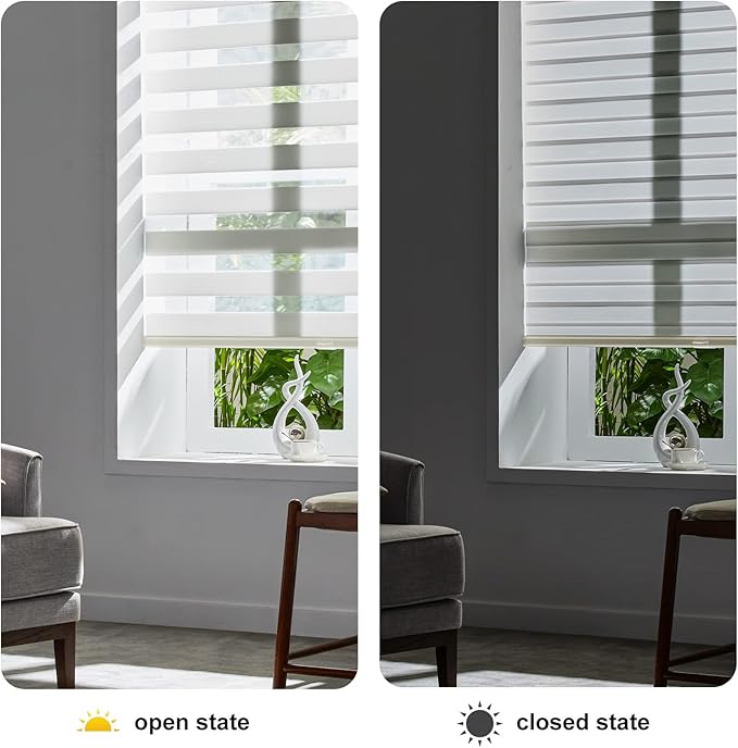 Persilux Cordless Zebra Blinds for Windows Free-Stop Roller Windows Shades (31" W X 72" H, Cream) Dual Layer Light Control for Day and Night, Light Filtering Sheer Shades for Home, Easy to Install