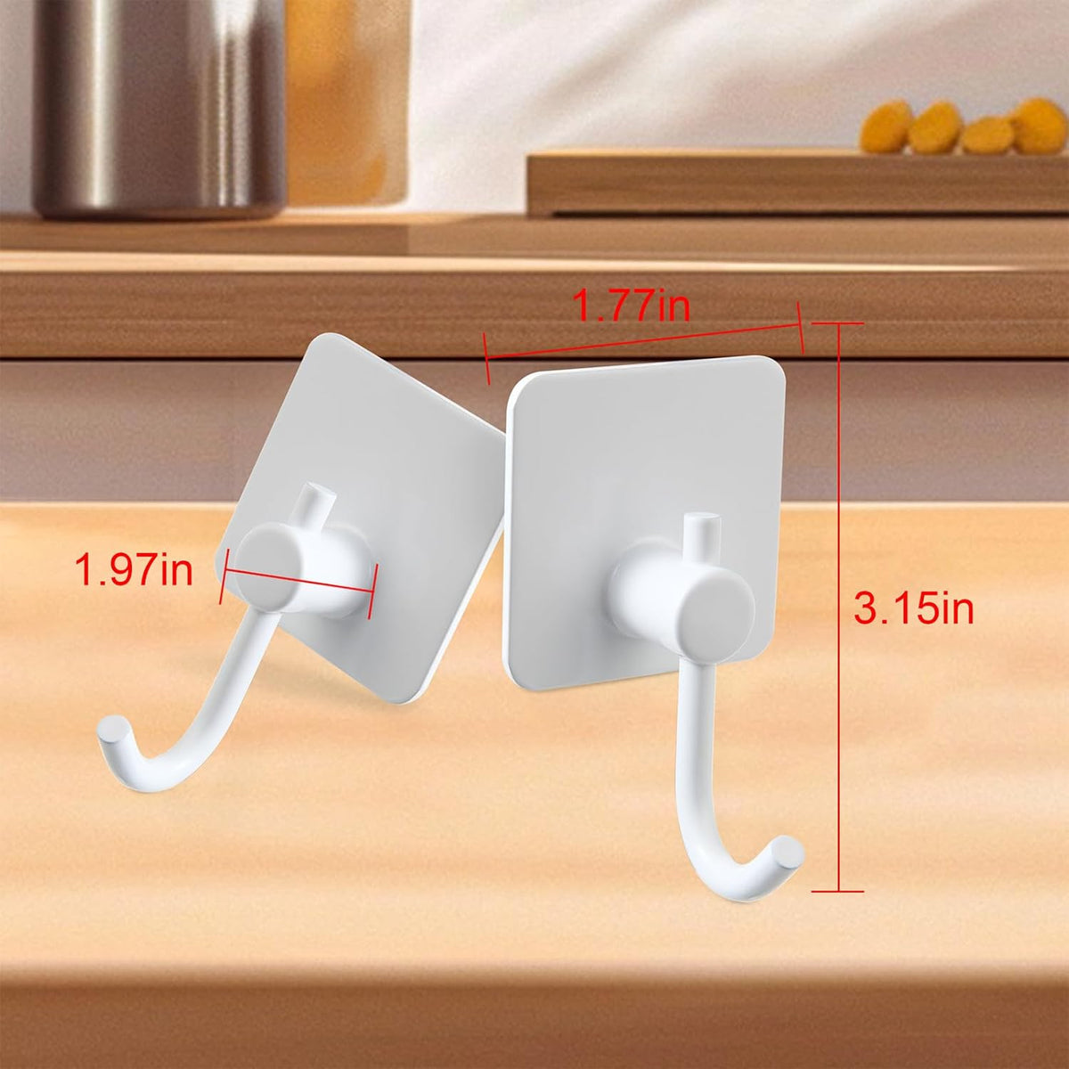 Aluminum Wall Hooks, No Drill Damage-Free Adhesive Hook, Product for Hanging Heavy Duty for Bathroom Kitchen Home (Curved Square White Hook, 4)