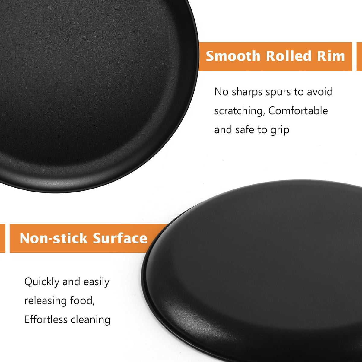 TeamFar Pizza Pan, 12 Inch Pizza Tray Round Baking Pan Set with Stainless Steel Core & Non-stick Coating, for Cooking Serving Roasting Prepping, Healthy & Oven Safe, Heavy Duty & Sturdy – Set of 2