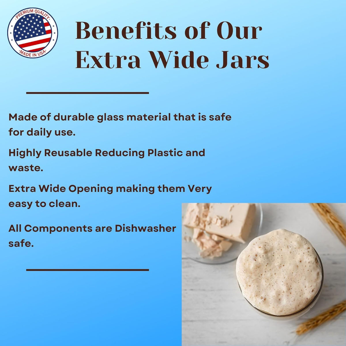 Jarming Collections Mason Jars - 16 oz Glass Extra Wide Mouth Pint Storage Jars with White Plastic Lids - Made in USA