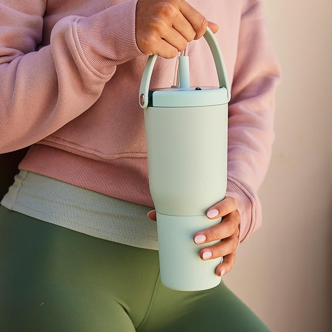 BrüMate Resa 35oz 100% Leakproof Travel Tumbler with Handle & Straw | Flexible SoftSip Straw | Silicone Sleeve for Durability | Stainless Steel | Cup Holder & Travel Friendly Water Bottle | (Kiwi)
