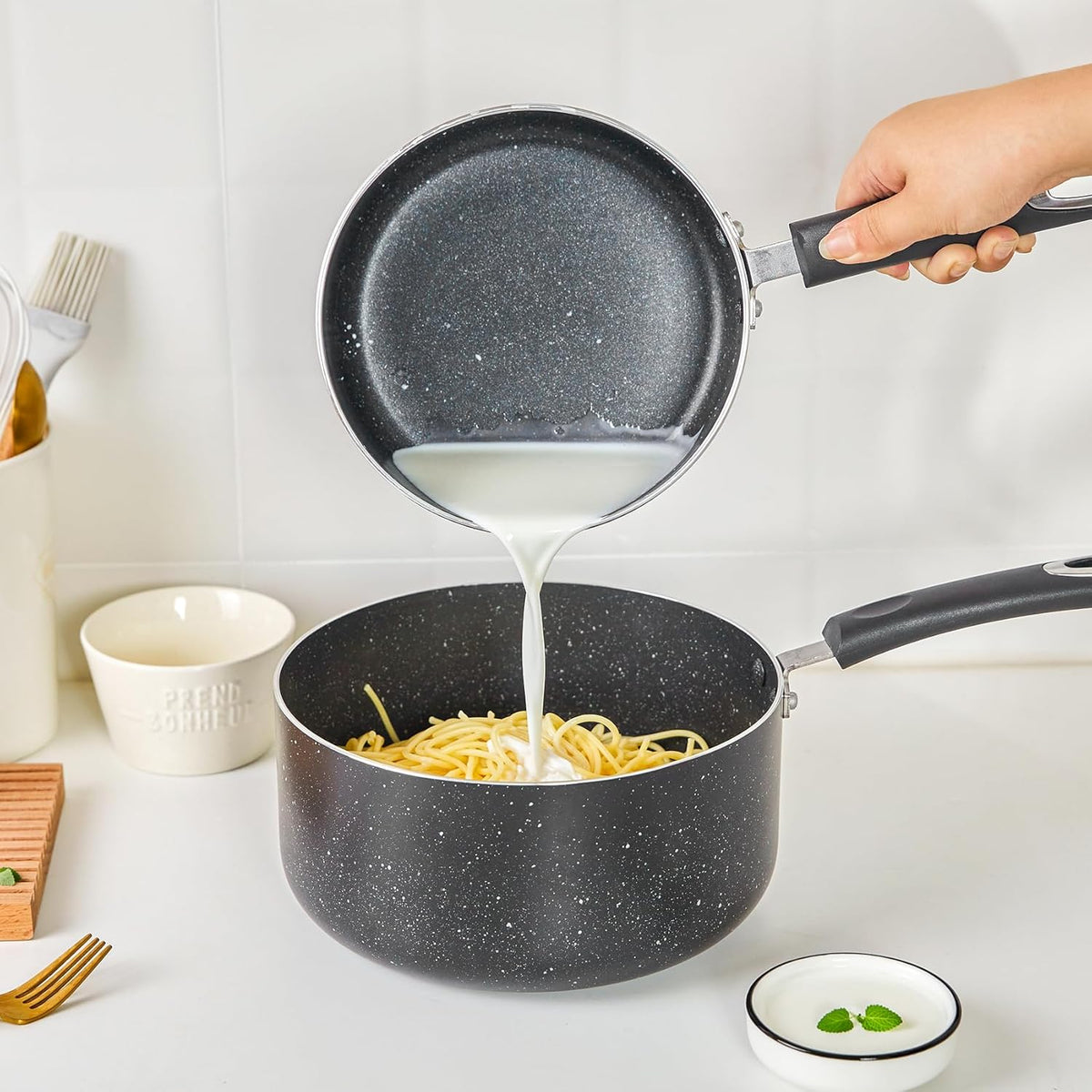 Nonstick Saucepan Set - 3-Pieces Pot Set 1 Quart & 2 Quart & 3 Quart,Ultra Non Stick Sauce Pan Small Pot with Glass Lid,Great for Home Kitchen Restaurant,Black