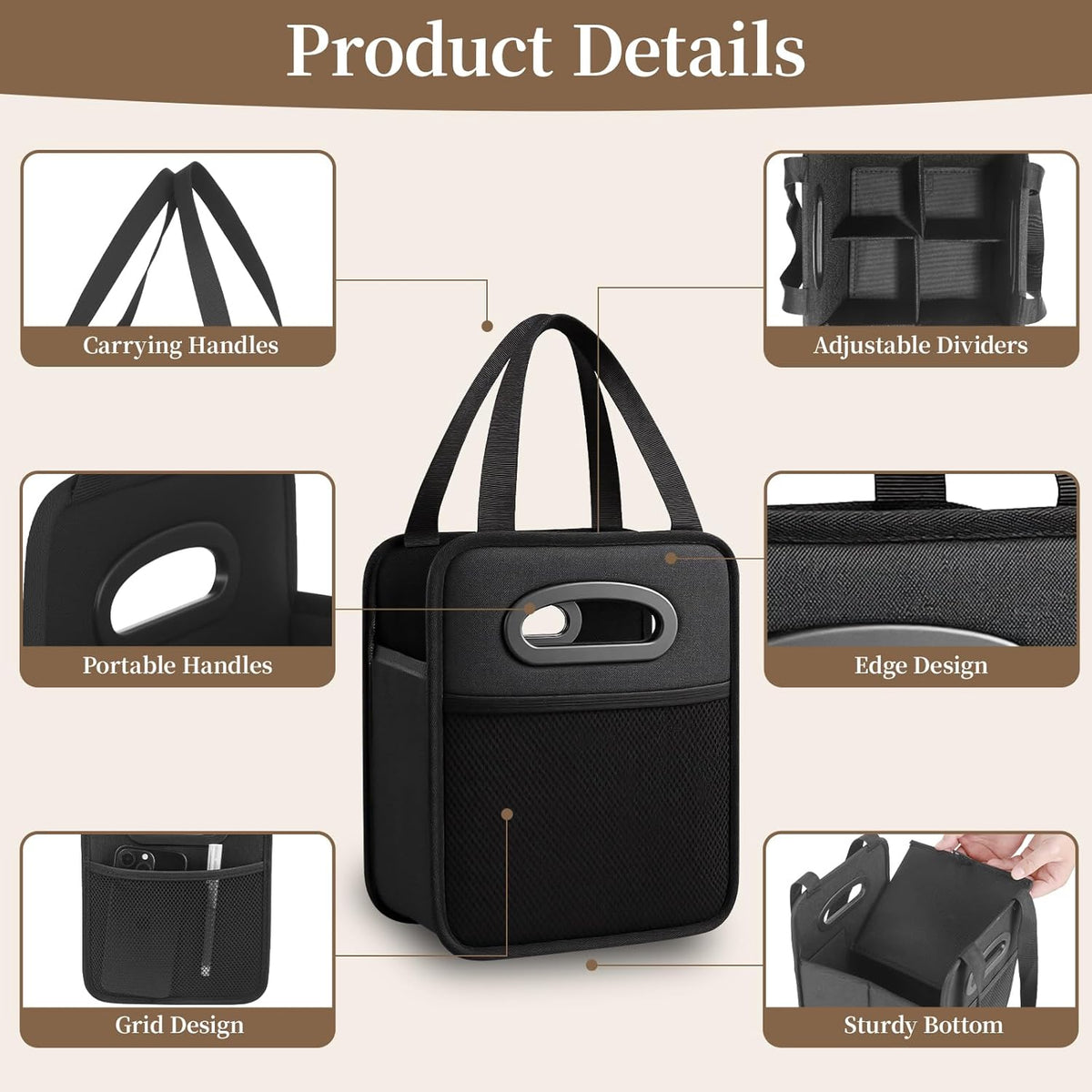 2 Pack Drink Carrier with Handle, Reusable 4 Cup Carriers for Drinks, Portable Foldable Insulated Coffee Cup Drink Holder for Delivery and Caddy