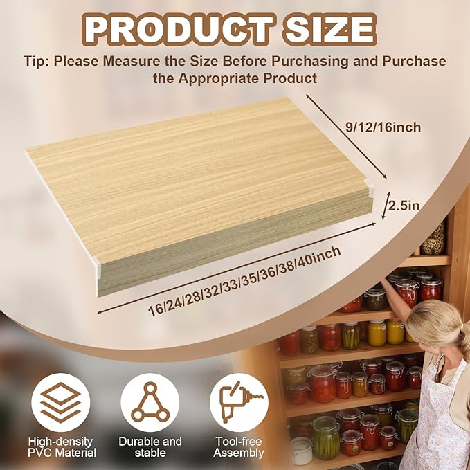 5 Pcs Wire Rack Covers 24x16x2.5 inch PVC Pantry Shelf Cover 0.31 inch Thick Removable Closet Wire Rack Shelf Covers,Decoration Kitchen Bathroom Office Shelving (Wood Color,24x16x2.5inch)