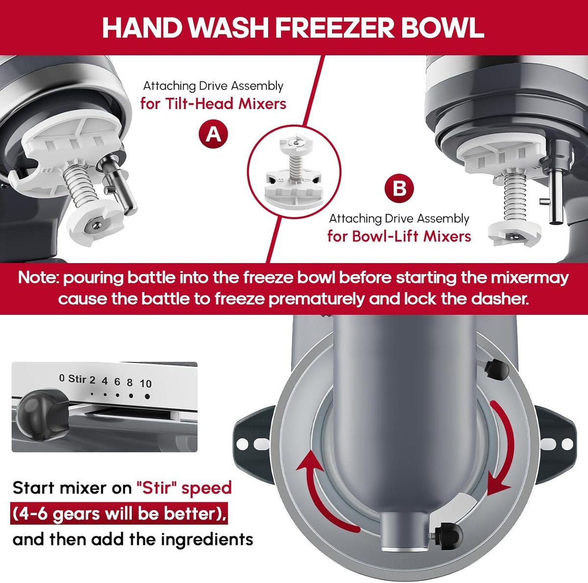 InnoMoon Ice Cream Maker Attachment for KitchenAid Stand Mixer, Compatible for Kitchenaid 4.5QT/5QT/6QT/7QT Stand Mixer, 2-Quart Frozen Yogurt, Sorbet Gelato Maker, Kitchen aid Ice Cream Maker (Gray)