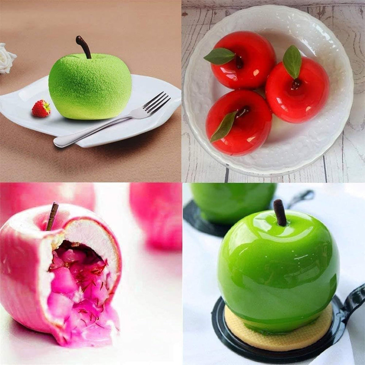 OCPO KITCHEN Apple Silicone Mold for Baking Mousse Cake Dessert Pastry Chocolate Fruit Pudding Jelly Ice Cream Christmas Cake Decoration Mold, Non-Stick and Easy Release, Apple Shape (8-Cavity)