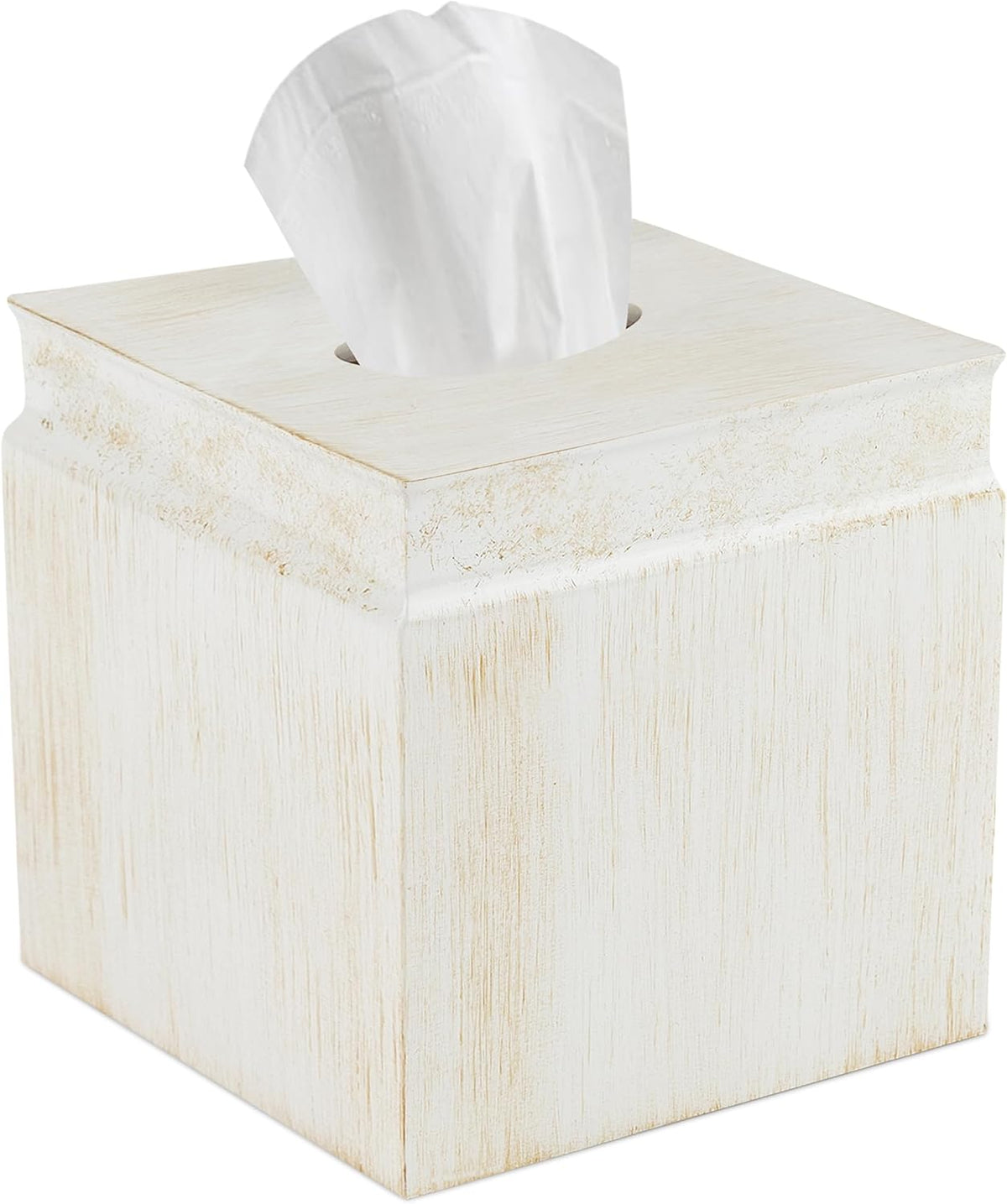 Creative Scents Rustic Luxe Tissue Box Cover Square – Beige Tissue Box Holder Square with Oval Opening for Easy Access - Tissue Holder with Modern Rustic Design Fits Any Farmhouse Bathroom Decor