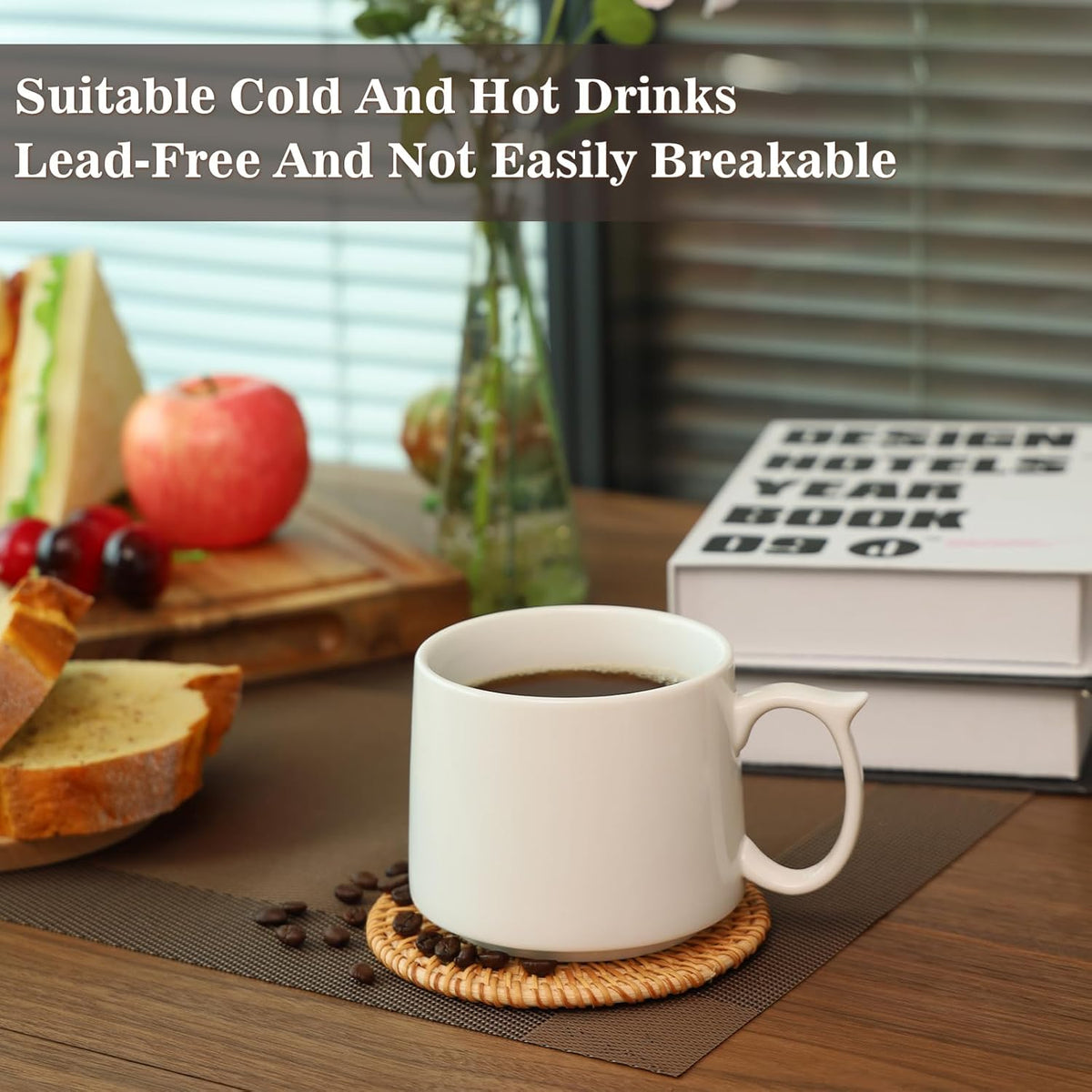 19 oz Large Coffee Mugs Set of 4, Stackable Ceramic Coffee Mugs with Large Handles for Coffee, Latte, Cappuccino, Milk, Dishwasher & Microwave Safe, Ideal for Men, Women, Dads and Moms (White)