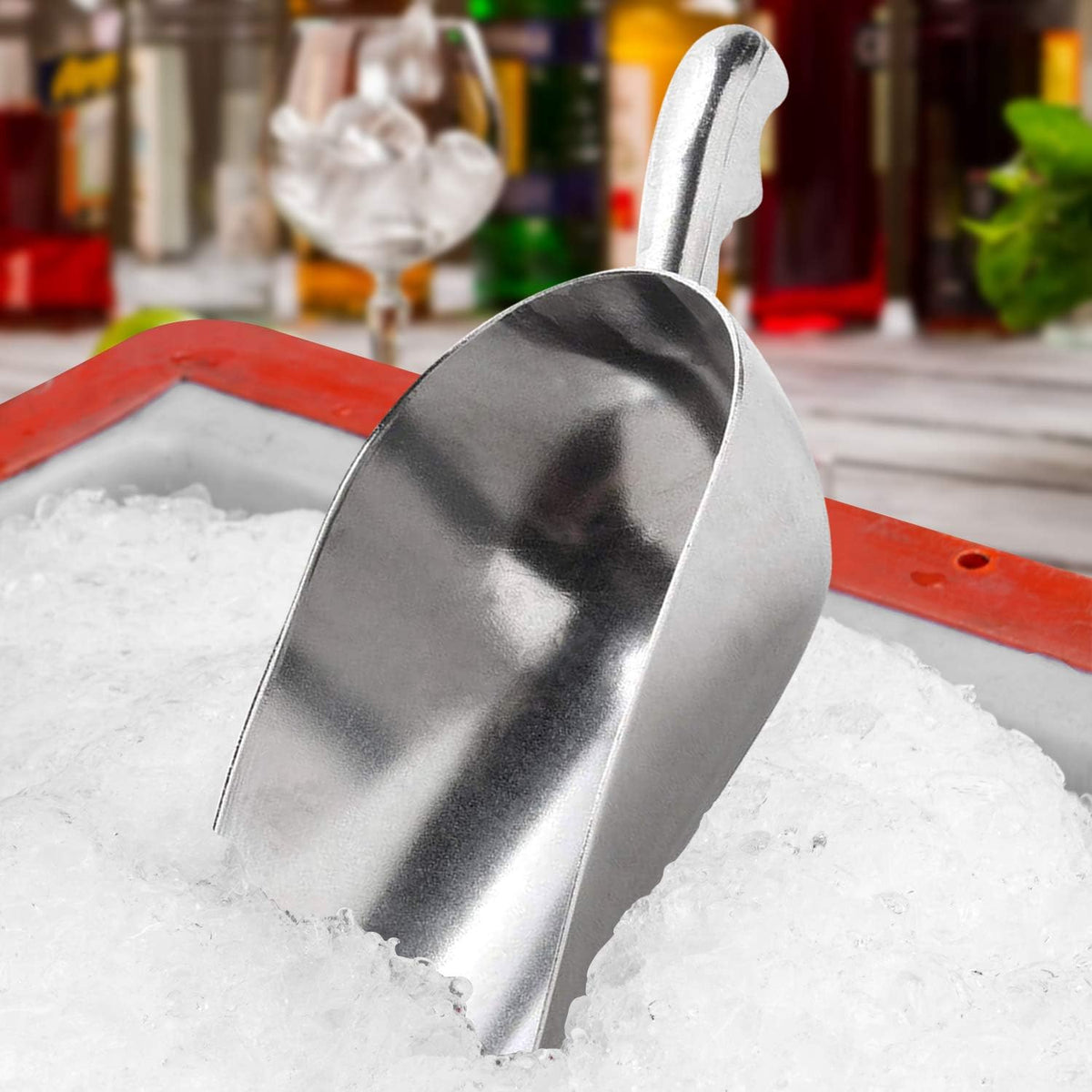 Cast Aluminum Utility Scoop - 38 oz. - Round Bottom, ice scoop For Multi-Purpose Use, With Finger Groove Handle (38 oz.)