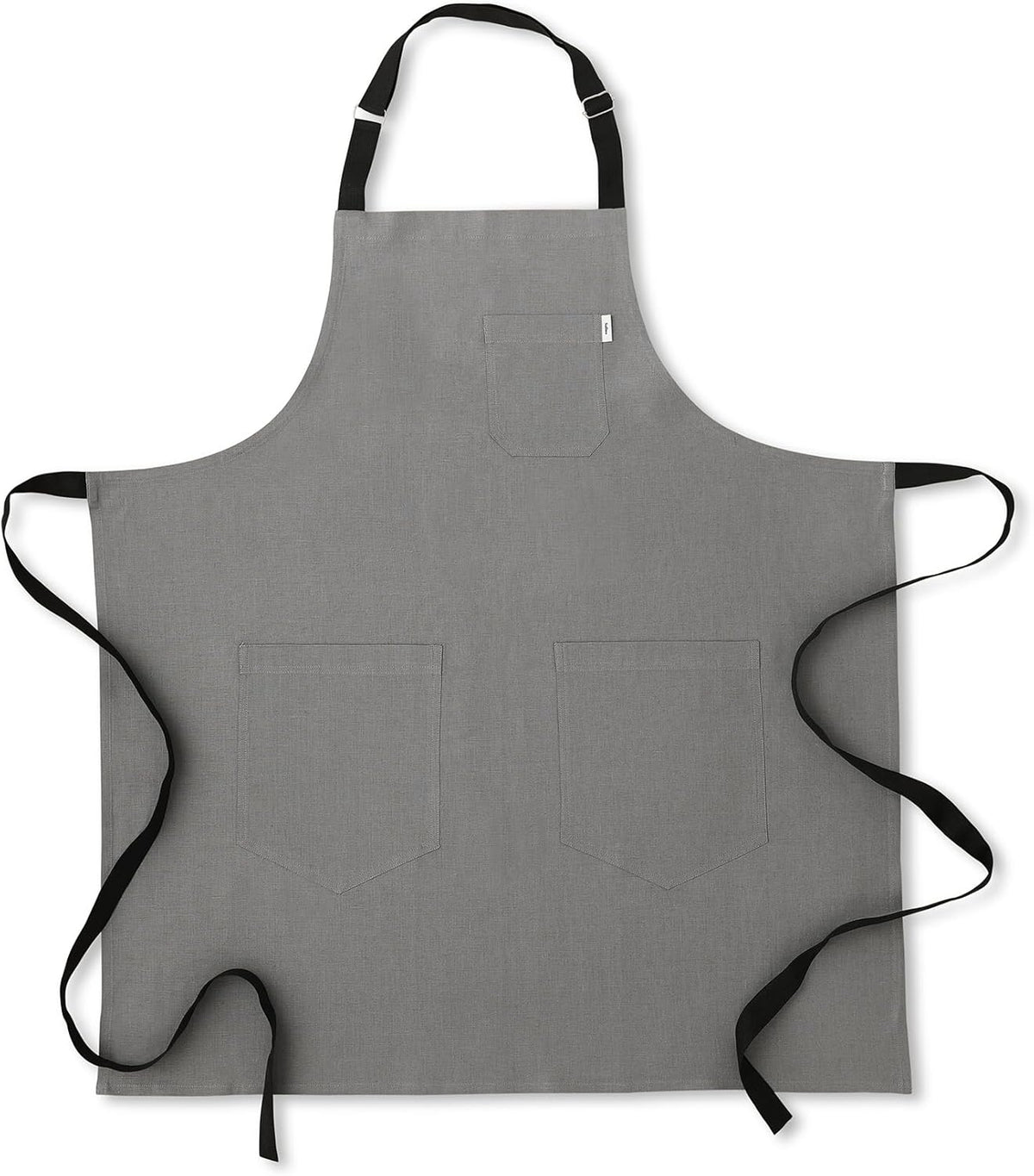 Solino Home Linen Bib Apron for Men & Women - Steel Grey/Black Kitchen Apron with Front Pockets - Handcrafted from European Flax