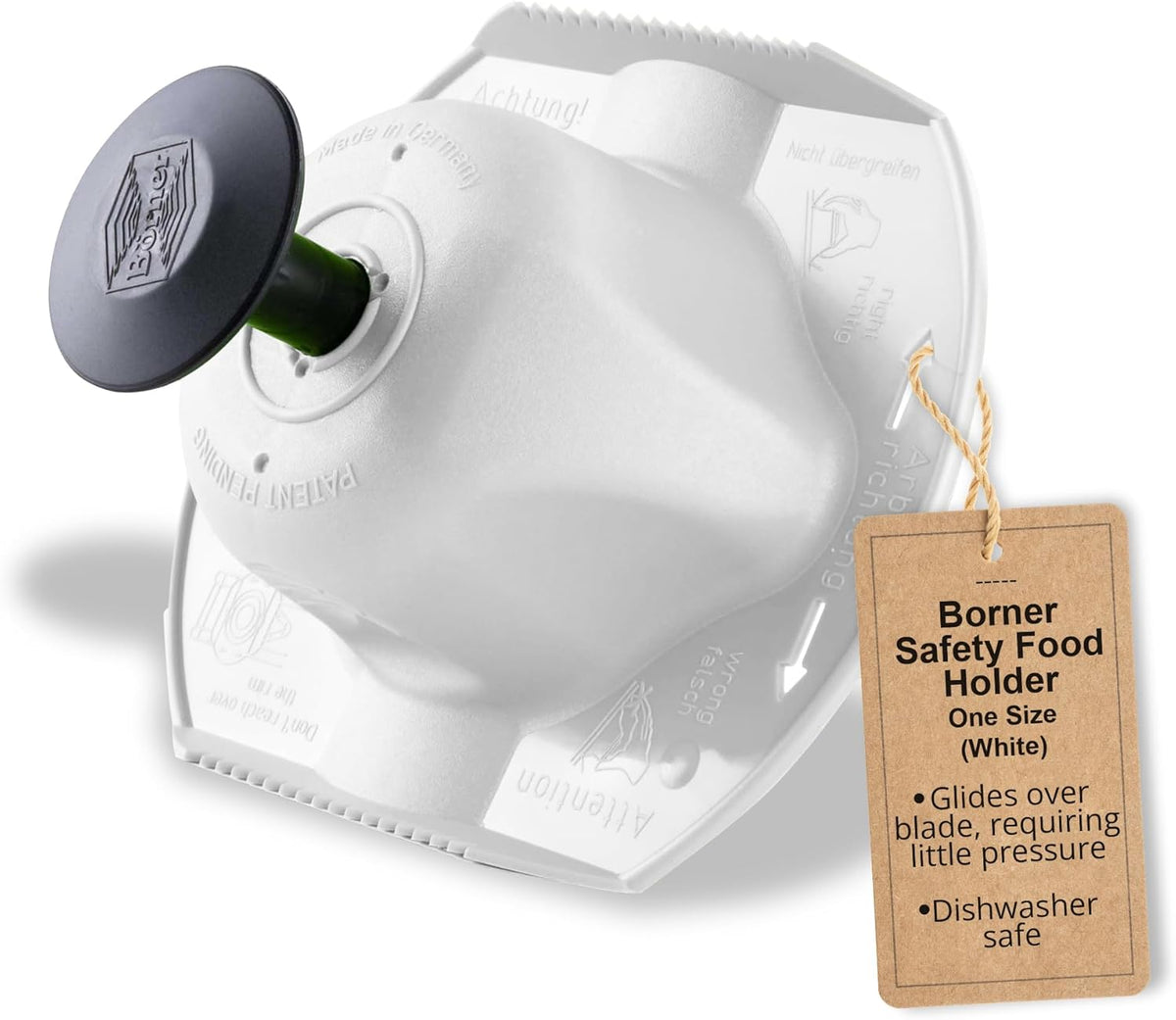 Borner Safety Food Holder - Finger Anti-Cut Protectors for Vegetable or Fruit Grater, Food Slicer Cutter, Cheese Grater, Kitchen Fruit & Vegetable Holder for Slicing, - One Size, White