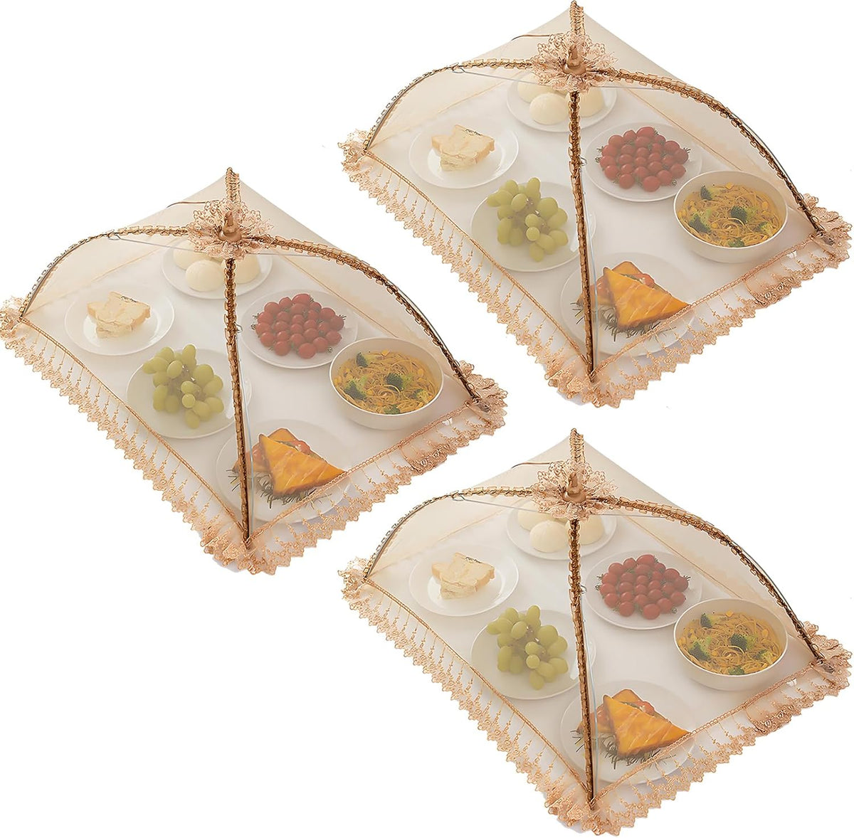 3-Pack 28"x20" - Extra Large Food Covers for Outside, Pop-Up Food Nets & Tents for Outdoors | Bug Proof Reusable Covers for Parties, Picnics, BBQs, Camping Essentials (Collapsible)