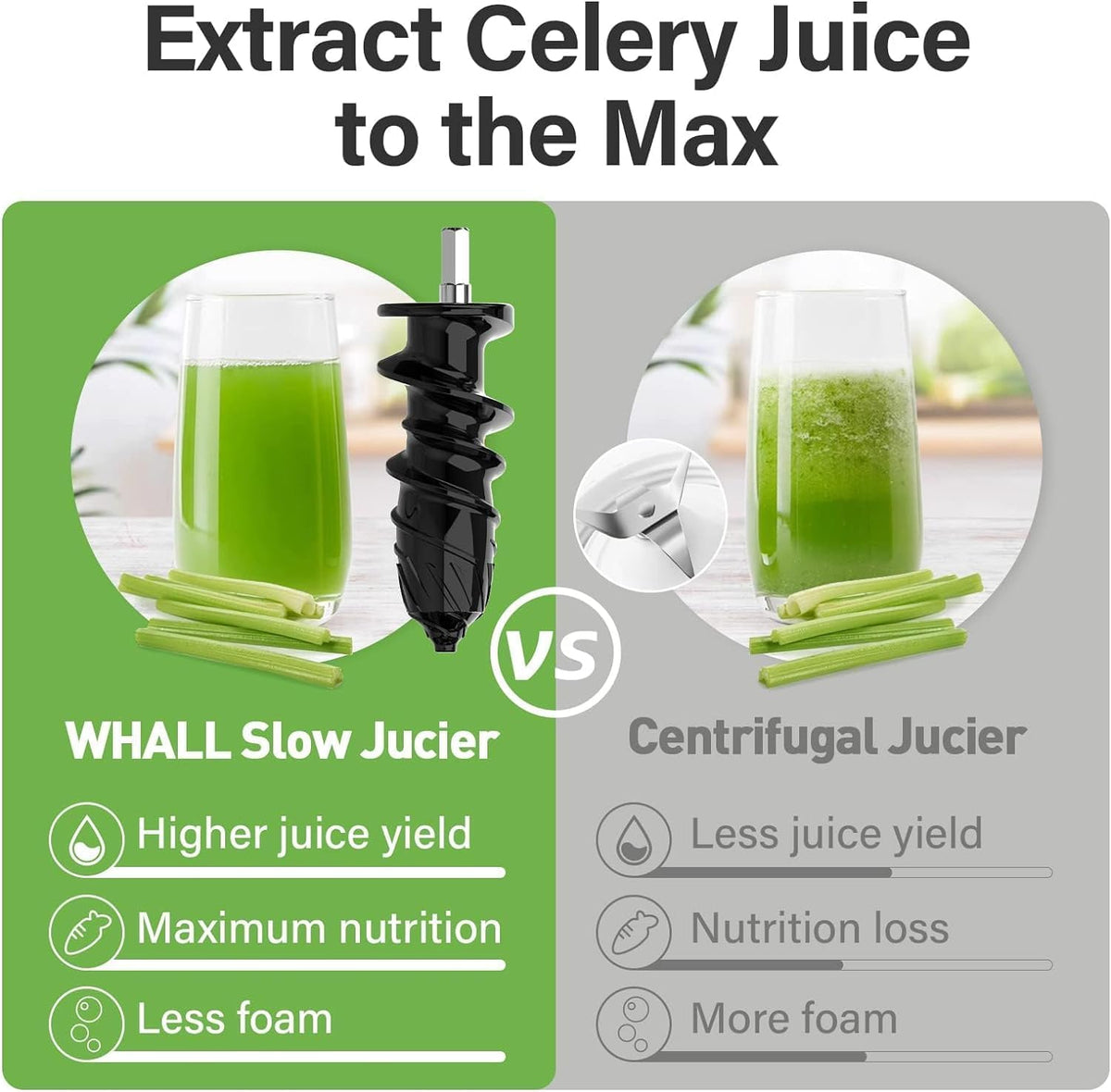 whall Masticating Slow Juicers, Juicer Machines, Cold Press Juicers, Professional Stainless Juice Machines for Vegetable and Fruit, Touchscreen Cold Press Juicer with 2 Speed Modes, Easy Clean,Grey