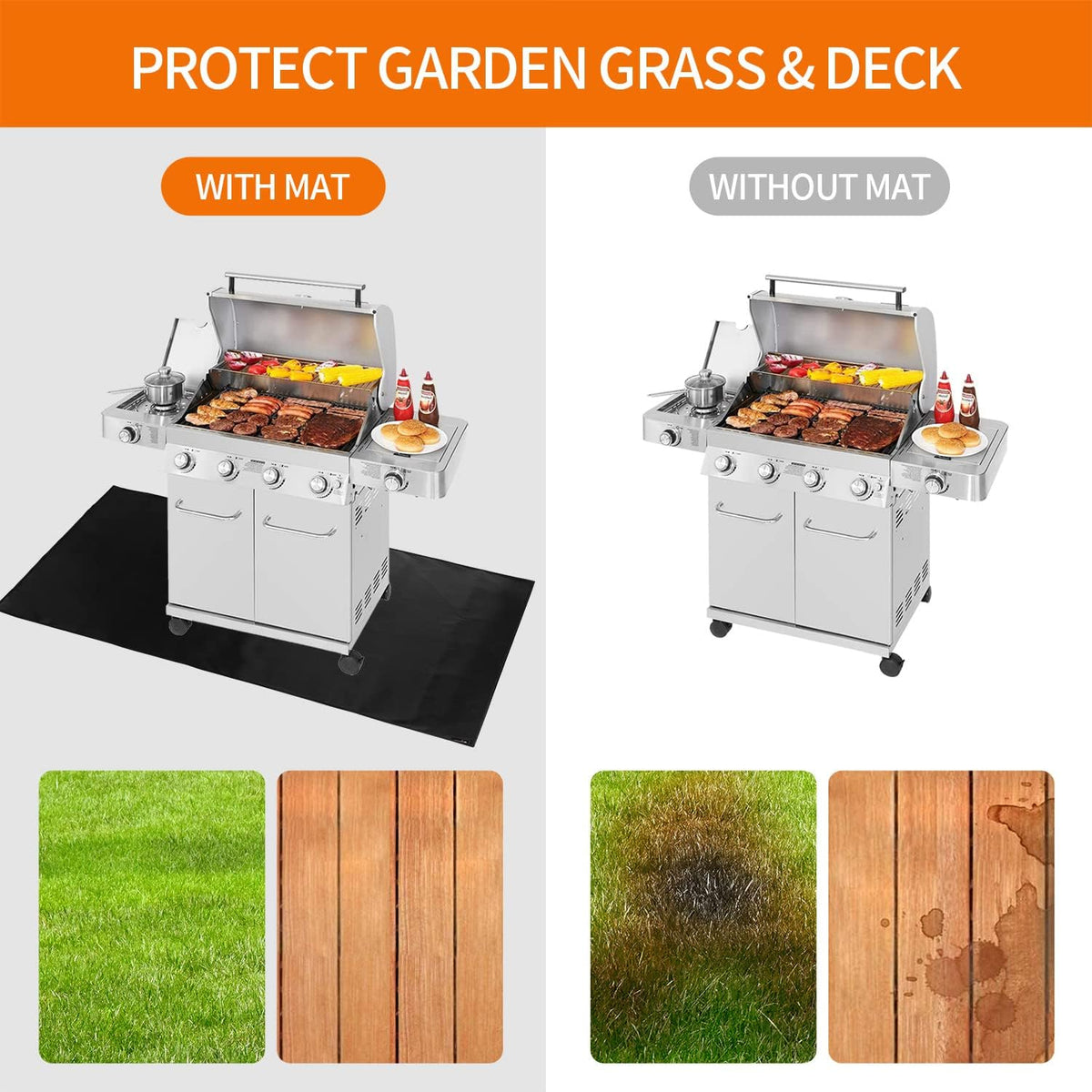 Large 65x40 inch under Grill Mats for Outdoor Grill - Double-sided Fireproof Fire Pit Mats for under Fire Pit Fireplace- Waterproof BBQ Mat under BBQ -Grill Floor Pad for Patio Deck Protector