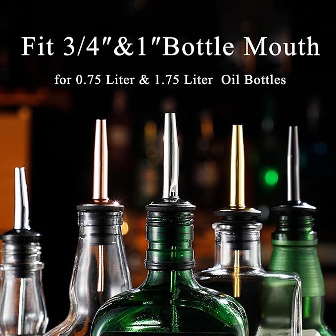 48-Pack Liquor Bottle Pourers with Adapters, Liquor Pour Spout Adapters set for for Large Olive Oil Bottles and Liquor Bottles - Up to 1 Inch/25mm Neck Converts Spout into a Large Pour Spout,Sliver