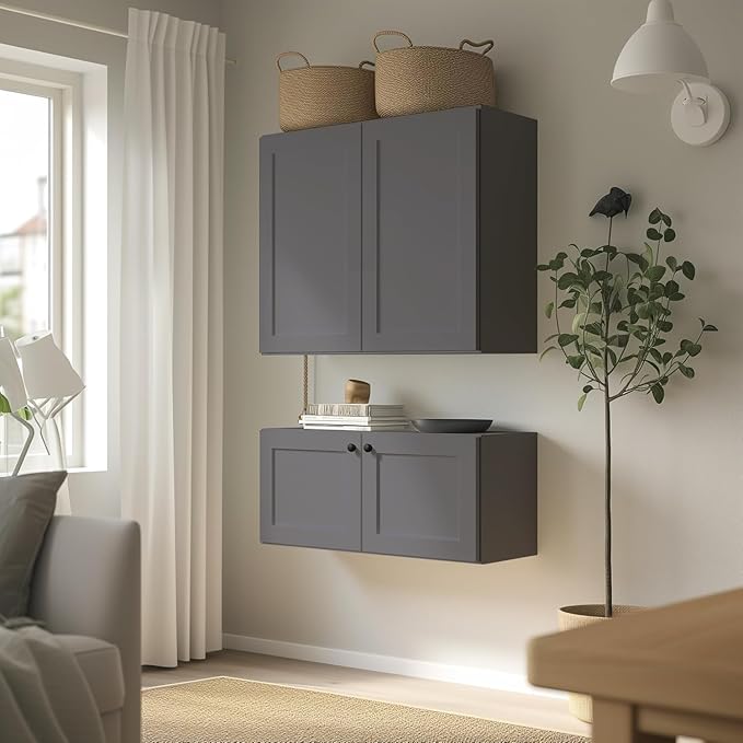 Wall-Mounted Cabinet – Solid Wood Shaker Style Medicine Cabinet with Adjustable Shelves & Soft-Close Doors for Bathroom, Kitchen, and Office Storage (Pebble Gray, 39" W x 12" D x 30" H)